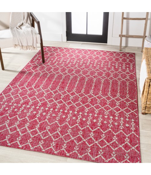 SANTA MONICA Area Rug Ourika Moroccan Geometric Textured Weave Fuchsia/Light Gray 4 ft. x 6 ft. Indoor/Outdoor Area Rug