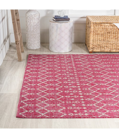 SANTA MONICA Area Rug Ourika Moroccan Geometric Textured Weave Fuchsia/Light Gray 4 ft. x 6 ft. Indoor/Outdoor Area Rug