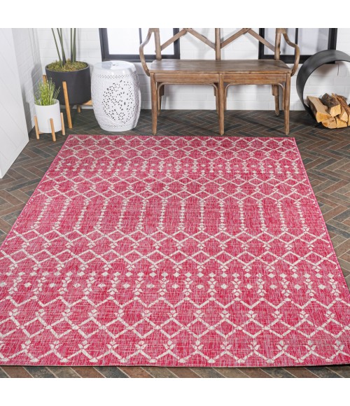 SANTA MONICA Area Rug Ourika Moroccan Geometric Textured Weave Fuchsia/Light Gray 4 ft. x 6 ft. Indoor/Outdoor Area Rug