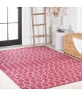 SANTA MONICA Area Rug Ourika Moroccan Geometric Textured Weave Fuchsia/Light Gray 4 ft. x 6 ft. Indoor/Outdoor Area Rug
