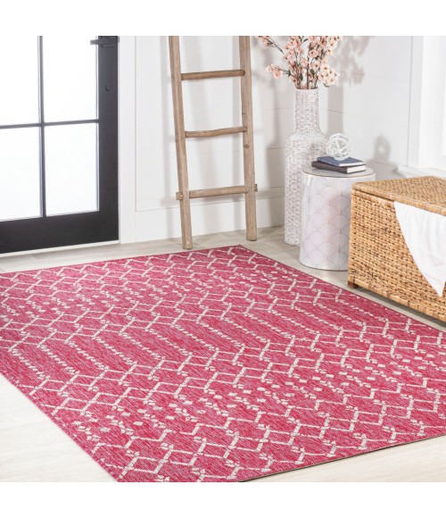 SANTA MONICA Area Rug Ourika Moroccan Geometric Textured Weave Fuchsia/Light Gray 4 ft. x 6 ft. Indoor/Outdoor Area Rug