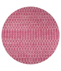 Ourika Moroccan Geometric Textured Weave Fuchsia/Light Gray 5' Round Indoor/Outdoor Area Rug