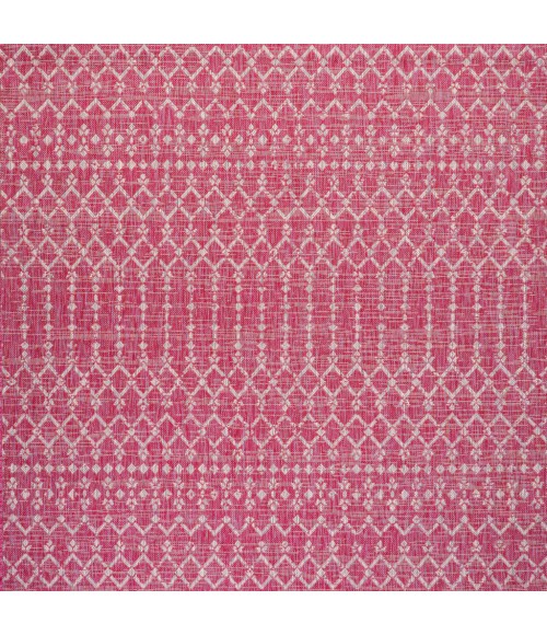 SANTA MONICA Area Rug Ourika Moroccan Geometric Textured Weave Fuchsia/Light Gray 5' Square Indoor/Outdoor Area Rug