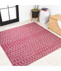 SANTA MONICA Area Rug Ourika Moroccan Geometric Textured Weave Fuchsia/Light Gray 5' Square Indoor/Outdoor Area Rug