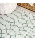 SANTA MONICA Area Rug Ourika Moroccan Geometric Textured Weave Green/Ivory 5' Round Indoor/Outdoor Area Rug