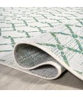 SANTA MONICA Area Rug Ourika Moroccan Geometric Textured Weave Green/Ivory 5' Round Indoor/Outdoor Area Rug