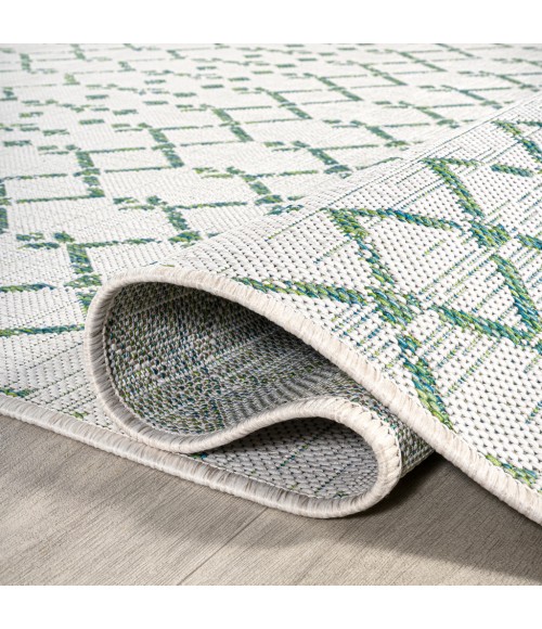 SANTA MONICA Area Rug Ourika Moroccan Geometric Textured Weave Green/Ivory 5' Round Indoor/Outdoor Area Rug