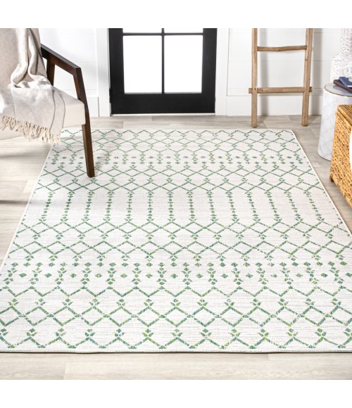 Ourika Moroccan Geometric Textured Weave Green/Ivory 3 ft. x 5 ft. Indoor/Outdoor Area Rug