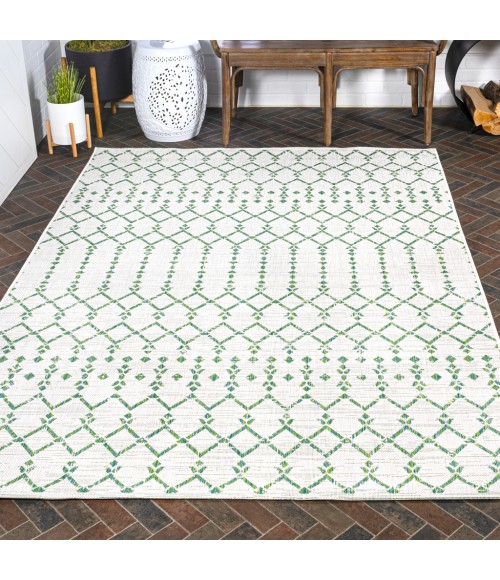 Ourika Moroccan Geometric Textured Weave Green/Ivory 3 ft. x 5 ft. Indoor/Outdoor Area Rug
