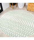 SANTA MONICA Area Rug Ourika Moroccan Geometric Textured Weave Green/Ivory 5' Round Indoor/Outdoor Area Rug