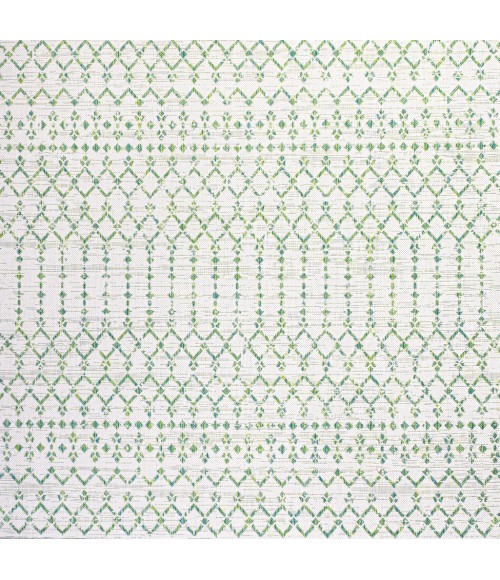 SANTA MONICA Area Rug Ourika Moroccan Geometric Textured Weave Green/Ivory 5' Square Indoor/Outdoor Area Rug