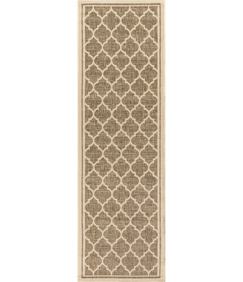 SANTA MONICA Area Rug Trebol Moroccan Trellis Textured Weave Brown/Beige 2 ft. x 8 ft. Indoor/Outdoor Runner Rug