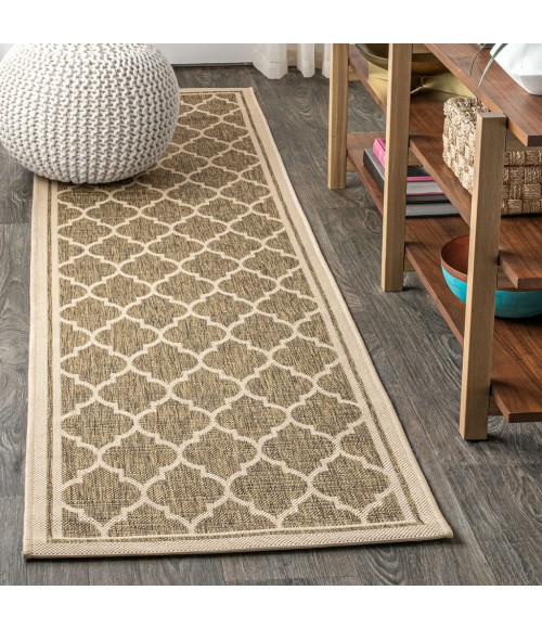 SANTA MONICA Area Rug Trebol Moroccan Trellis Textured Weave Brown/Beige 2 ft. x 8 ft. Indoor/Outdoor Runner Rug
