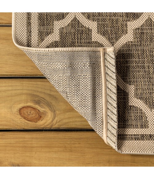SANTA MONICA Area Rug Trebol Moroccan Trellis Textured Weave Brown/Beige 5' Square Indoor/Outdoor Area Rug