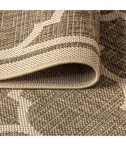SANTA MONICA Area Rug Trebol Moroccan Trellis Textured Weave Brown/Beige 5' Square Indoor/Outdoor Area Rug