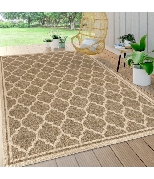 SANTA MONICA Area Rug Trebol Moroccan Trellis Textured Weave Brown/Beige 8 ft. x 10 ft. Indoor/Outdoor Area Rug