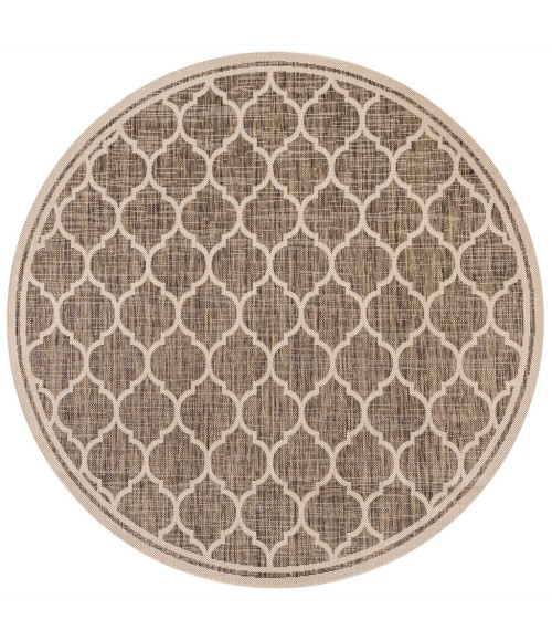 SANTA MONICA Area Rug Trebol Moroccan Trellis Textured Weave Brown/Beige 5' Round Indoor/Outdoor Area Rug