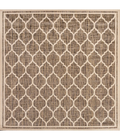 SANTA MONICA Area Rug Trebol Moroccan Trellis Textured Weave Brown/Beige 5' Square Indoor/Outdoor Area Rug