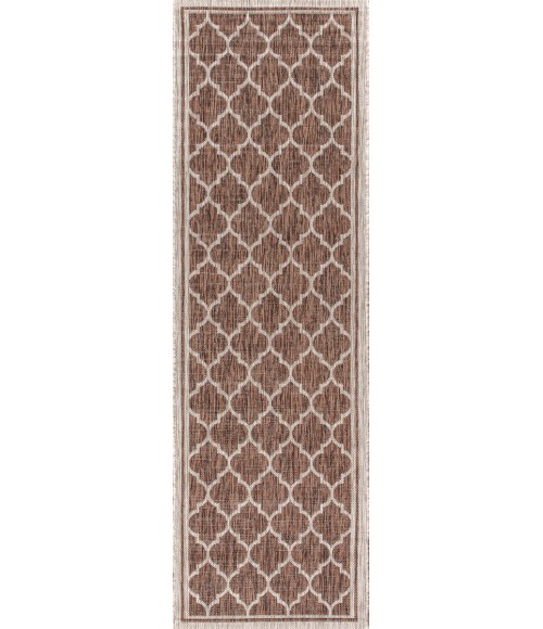 Trebol Moroccan Trellis Textured Weave Espresso/Taupe 2 ft. x 8 ft. Indoor/Outdoor Runner Rug