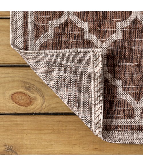 SANTA MONICA Area Rug Trebol Moroccan Trellis Textured Weave Espresso/Taupe 5' Round Indoor/Outdoor Area Rug