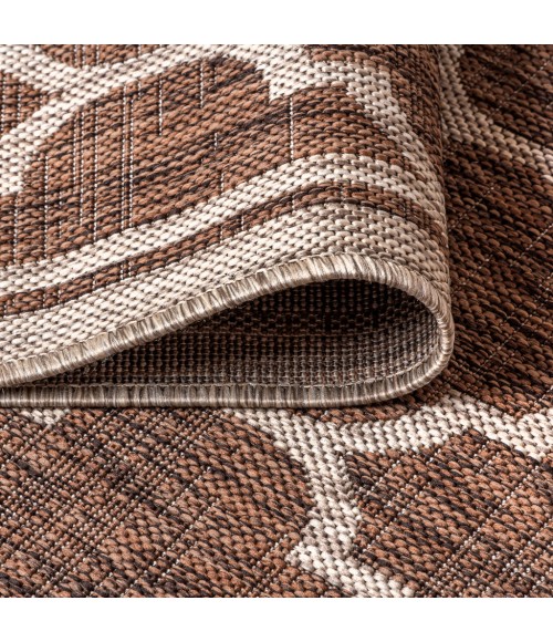 SANTA MONICA Area Rug Trebol Moroccan Trellis Textured Weave Espresso/Taupe 5' Round Indoor/Outdoor Area Rug