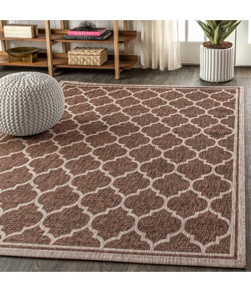 Trebol Moroccan Trellis Textured Weave Espresso/Taupe 4 ft. x 6 ft. Indoor/Outdoor Area Rug