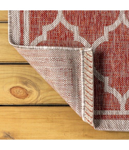 SANTA MONICA Area Rug Trebol Moroccan Trellis Textured Weave Red/Beige 2 ft. x 10 ft. Indoor/Outdoor Runner Rug