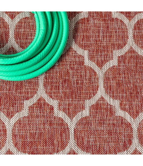 SANTA MONICA Area Rug Trebol Moroccan Trellis Textured Weave Red/Beige 2 ft. x 10 ft. Indoor/Outdoor Runner Rug