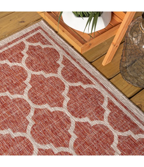 SANTA MONICA Area Rug Trebol Moroccan Trellis Textured Weave Red/Beige 2 ft. x 10 ft. Indoor/Outdoor Runner Rug