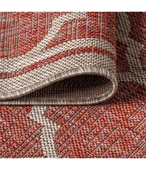 SANTA MONICA Area Rug Trebol Moroccan Trellis Textured Weave Red/Beige 2 ft. x 10 ft. Indoor/Outdoor Runner Rug