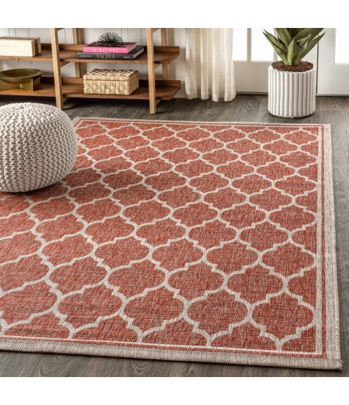 SANTA MONICA Area Rug Trebol Moroccan Trellis Textured Weave Red/Beige 4 ft. x 6 ft. Indoor/Outdoor Area Rug