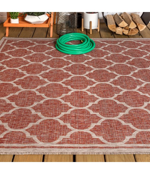 SANTA MONICA Area Rug Trebol Moroccan Trellis Textured Weave Red/Beige 4 ft. x 6 ft. Indoor/Outdoor Area Rug