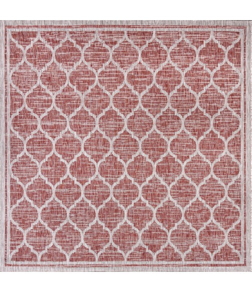 Trebol Moroccan Trellis Textured Weave Red/Beige 5' Square Indoor/Outdoor Area Rug
