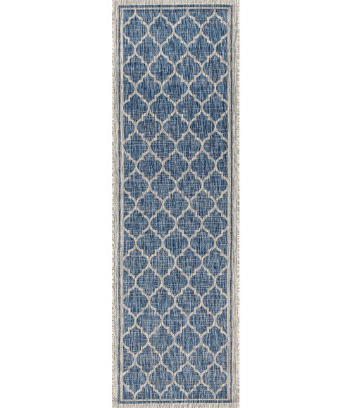 Trebol Moroccan Trellis Textured Weave Navy/Gray 2 ft. x 10 ft. Indoor/Outdoor Runner Rug
