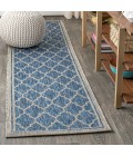 Trebol Moroccan Trellis Textured Weave Navy/Gray 2 ft. x 10 ft. Indoor/Outdoor Runner Rug