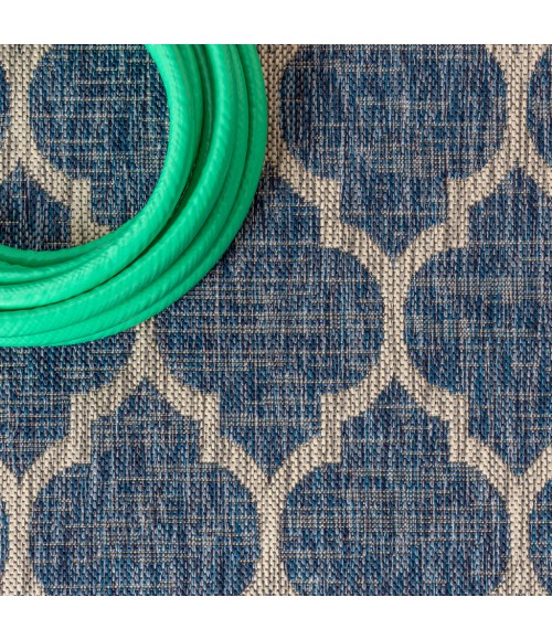 SANTA MONICA Area Rug Trebol Moroccan Trellis Textured Weave Navy/Gray 9 ft. x 12 ft. Indoor/Outdoor Area Rug