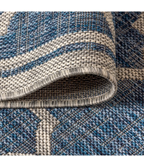 Trebol Moroccan Trellis Textured Weave Navy/Gray 2 ft. x 10 ft. Indoor/Outdoor Runner Rug