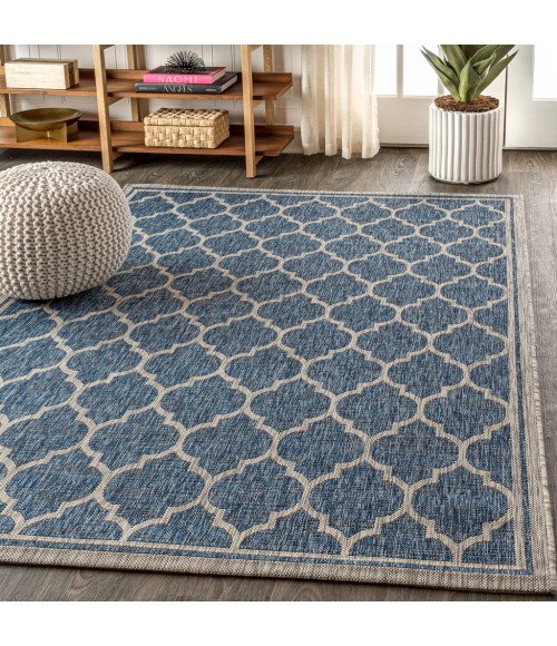 SANTA MONICA Area Rug Trebol Moroccan Trellis Textured Weave Navy/Gray 9 ft. x 12 ft. Indoor/Outdoor Area Rug
