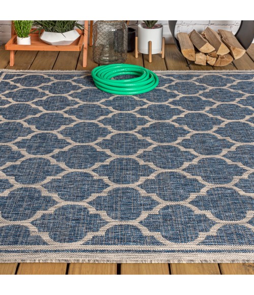 SANTA MONICA Area Rug Trebol Moroccan Trellis Textured Weave Navy/Gray 9 ft. x 12 ft. Indoor/Outdoor Area Rug