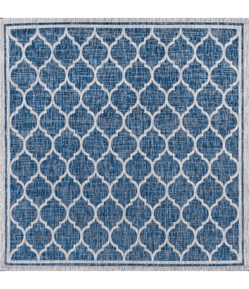 Trebol Moroccan Trellis Textured Weave Navy/Gray 5' Square Indoor/Outdoor Area Rug