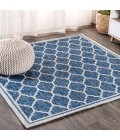 Trebol Moroccan Trellis Textured Weave Navy/Gray 5' Square Indoor/Outdoor Area Rug