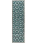 Trebol Moroccan Trellis Textured Weave Teal/Gray 2 ft. x 8 ft. Indoor/Outdoor Runner Rug