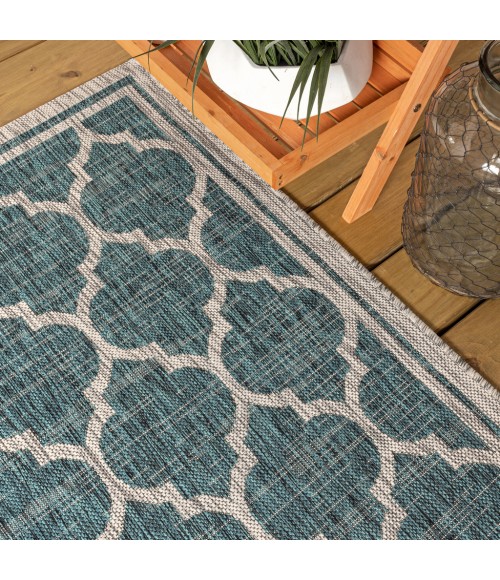 SANTA MONICA Area Rug Trebol Moroccan Trellis Textured Weave Teal/Gray 4 ft. x 6 ft. Indoor/Outdoor Area Rug