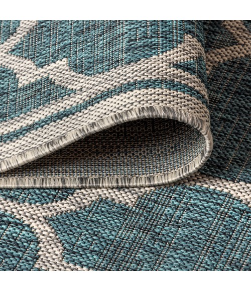 Trebol Moroccan Trellis Textured Weave Teal/Gray 2 ft. x 8 ft. Indoor/Outdoor Runner Rug