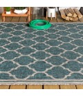 SANTA MONICA Area Rug Trebol Moroccan Trellis Textured Weave Teal/Gray 4 ft. x 6 ft. Indoor/Outdoor Area Rug