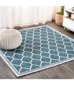 Jonathany Santa Monica SMB109E Teal/Gray Area Rug 5 ft. 3 in. X 5 ft. 3 in. Square