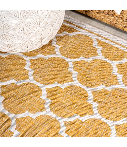 SANTA MONICA Area Rug Trebol Moroccan Trellis Textured Weave Yellow/Cream 2 ft. x 10 ft. Indoor/Outdoor Runner Rug