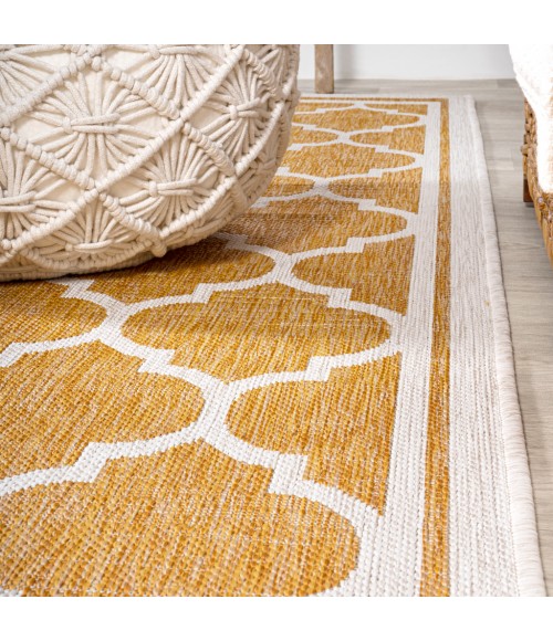 SANTA MONICA Area Rug Trebol Moroccan Trellis Textured Weave Yellow/Cream 2 ft. x 10 ft. Indoor/Outdoor Runner Rug