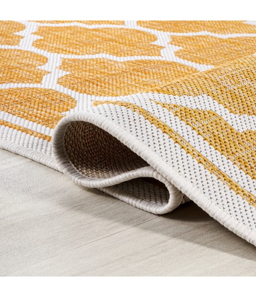 SANTA MONICA Area Rug Trebol Moroccan Trellis Textured Weave Yellow/Cream 2 ft. x 10 ft. Indoor/Outdoor Runner Rug