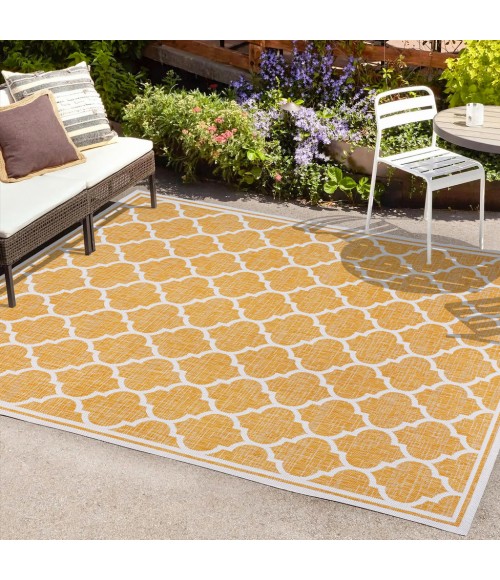 SANTA MONICA Area Rug Trebol Moroccan Trellis Textured Weave Yellow/Cream 9 ft. x 12 ft. Indoor/Outdoor Area Rug
